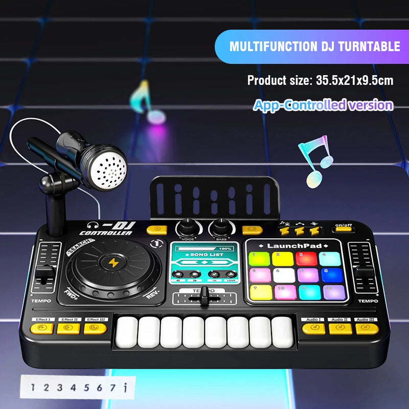 Kid Musical DJ Mixer with Microphone Electronic Keyboard Bluetooth DJ Turntable Console Junior Music Instrument Educational Toy