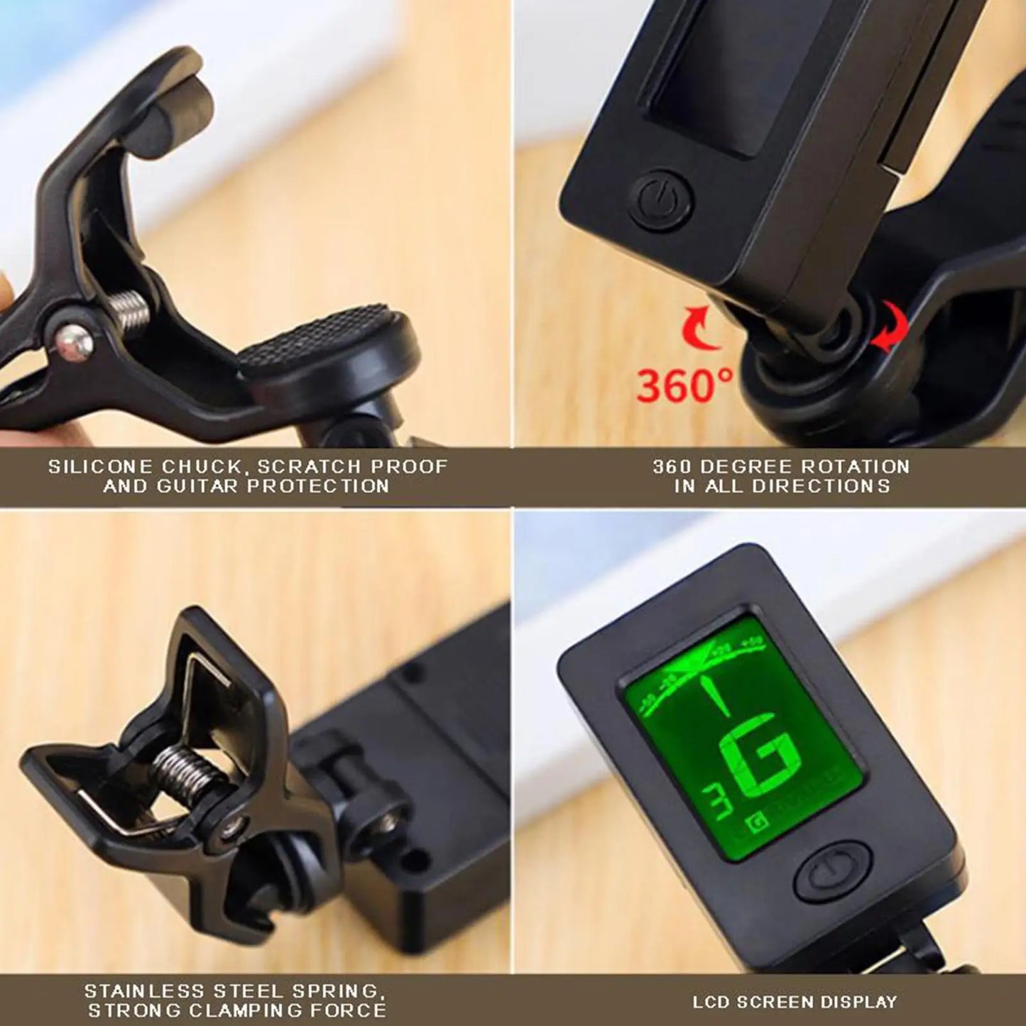 Professional Clip-On 360 Degree Acoustic Guitar Tuner LCD Screen Electric Digital Tuner For Acoustic Guitar Ukulele Accessories