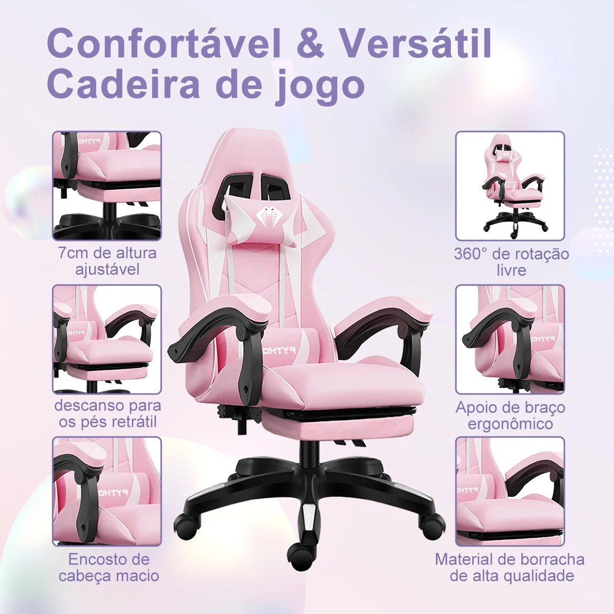 High-end Gaming Chair, Ergonomic, Height-adjustable, Flat, Foot-rest Chair (Black)