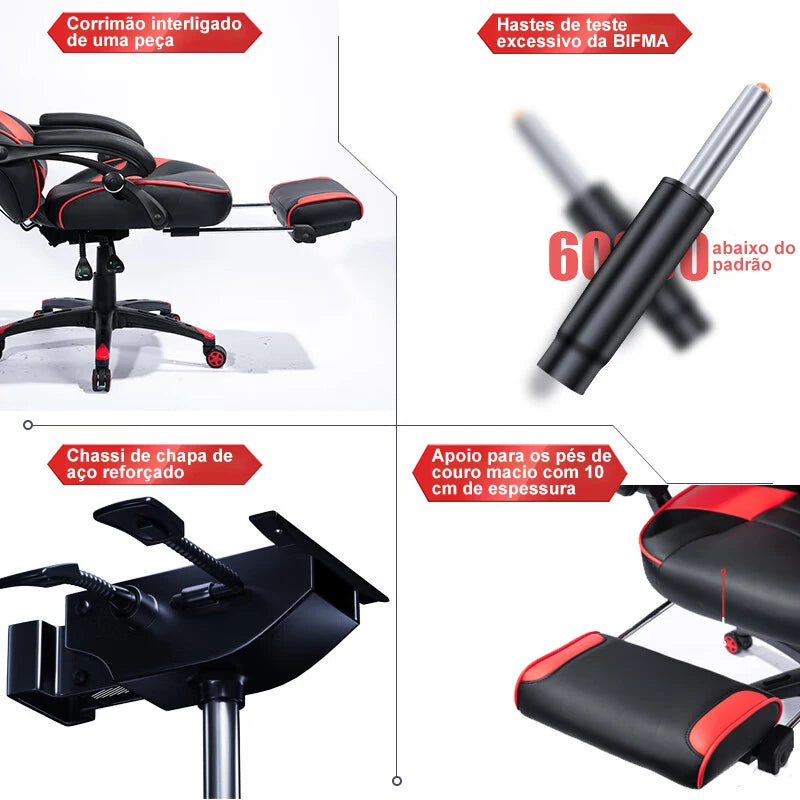High-end Gaming Chair, Ergonomic, Height-adjustable, Flat, Foot-rest Chair (Black)