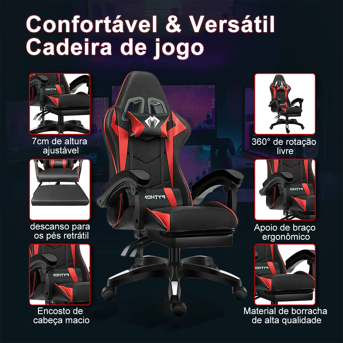 High-end Gaming Chair, Ergonomic, Height-adjustable, Flat, Foot-rest Chair (Black)