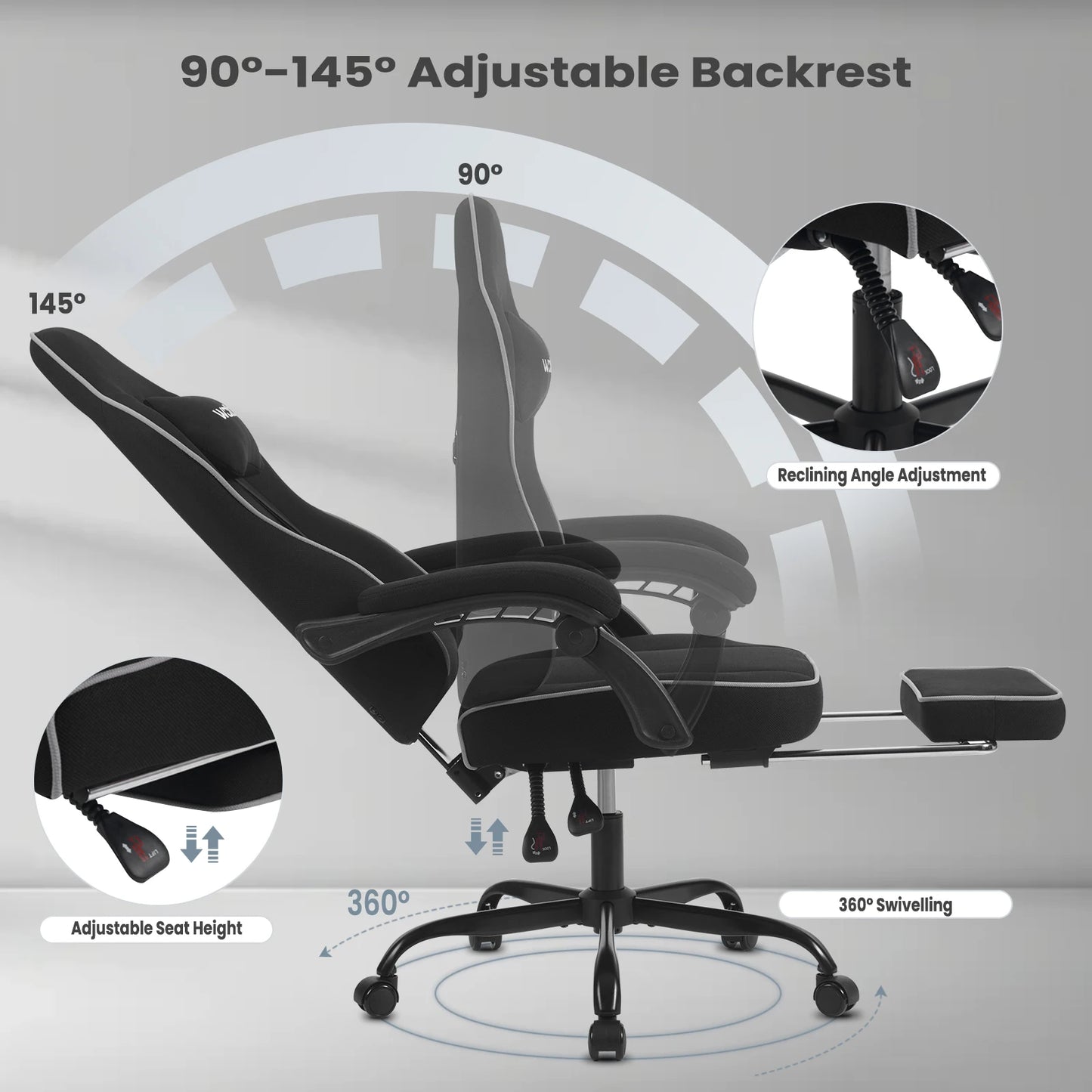 WOLTU Swivel Gamer Chair Gaming Chair Ergonomic Office Computer Chair with Lumbar Cushion Pillow Footrest