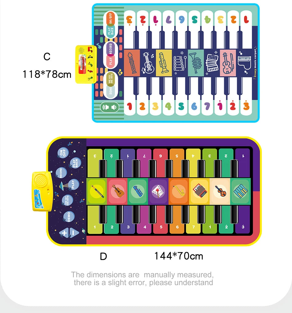 Kids Musical Piano Mat Duet Keyboard Play Mat 20 Keys Floor Piano with 8 Instrument Sound 5 Paly Modes Dance Pad Educatinal Toys