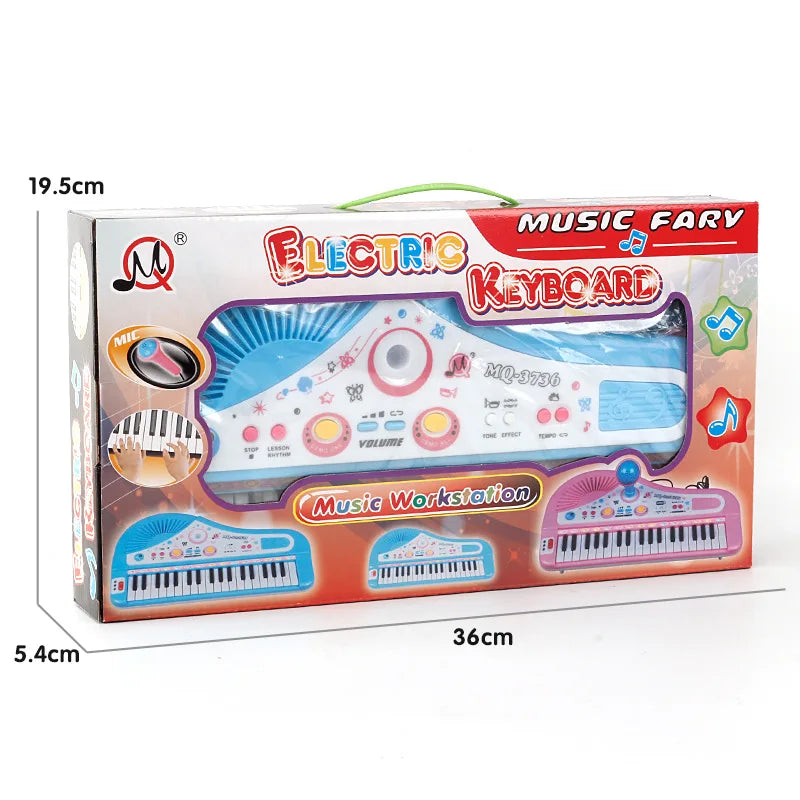 37 Keys Piano Keyboard Toy Pink Kids Music Toy Electronic Musical Multifunctional Instruments with Microphone My First Pinao Toy