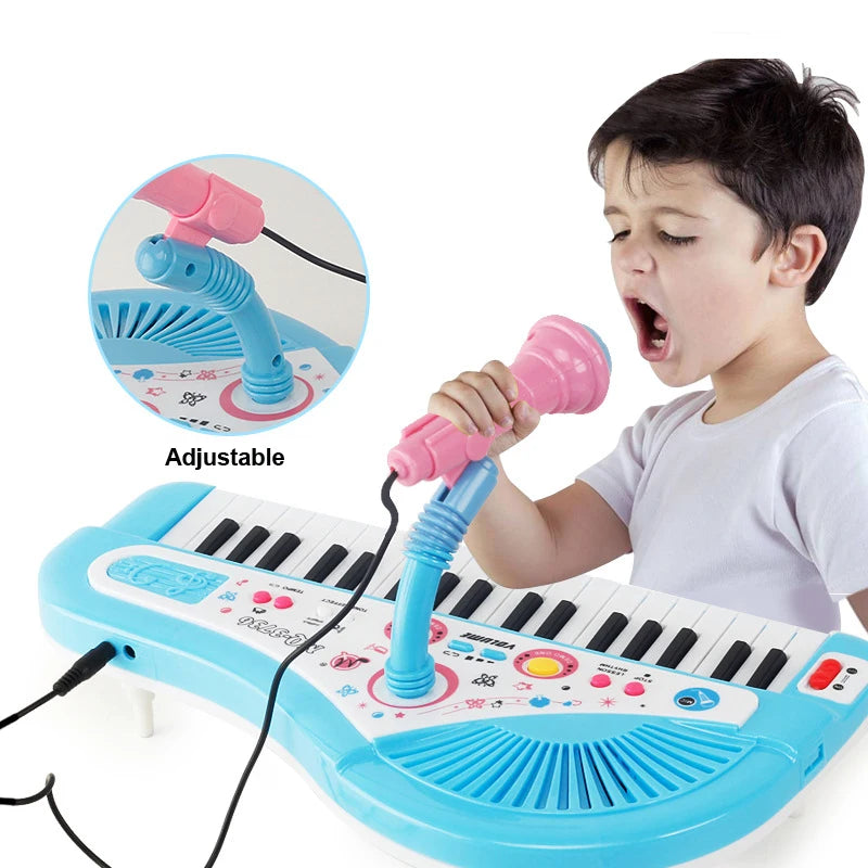 37 Keys Piano Keyboard Toy Pink Kids Music Toy Electronic Musical Multifunctional Instruments with Microphone My First Pinao Toy