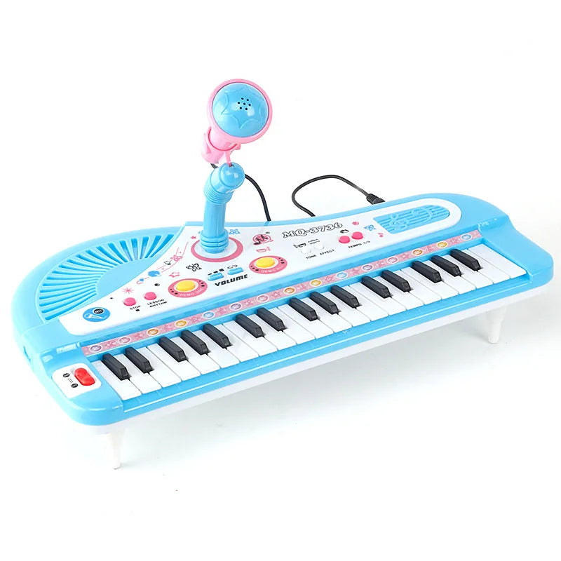 37 Keys Piano Keyboard Toy Pink Kids Music Toy Electronic Musical Multifunctional Instruments with Microphone My First Pinao Toy