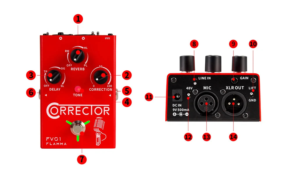 FLAMMA FV01 Vocal Effects Processor Pitch Correction with Delay Reverb Effects for Microphone Amplifier Stompbox Guitar