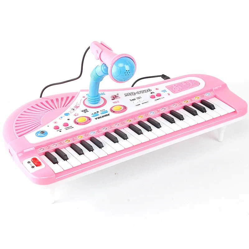 37 Keys Piano Keyboard Toy Pink Kids Music Toy Electronic Musical Multifunctional Instruments with Microphone My First Pinao Toy