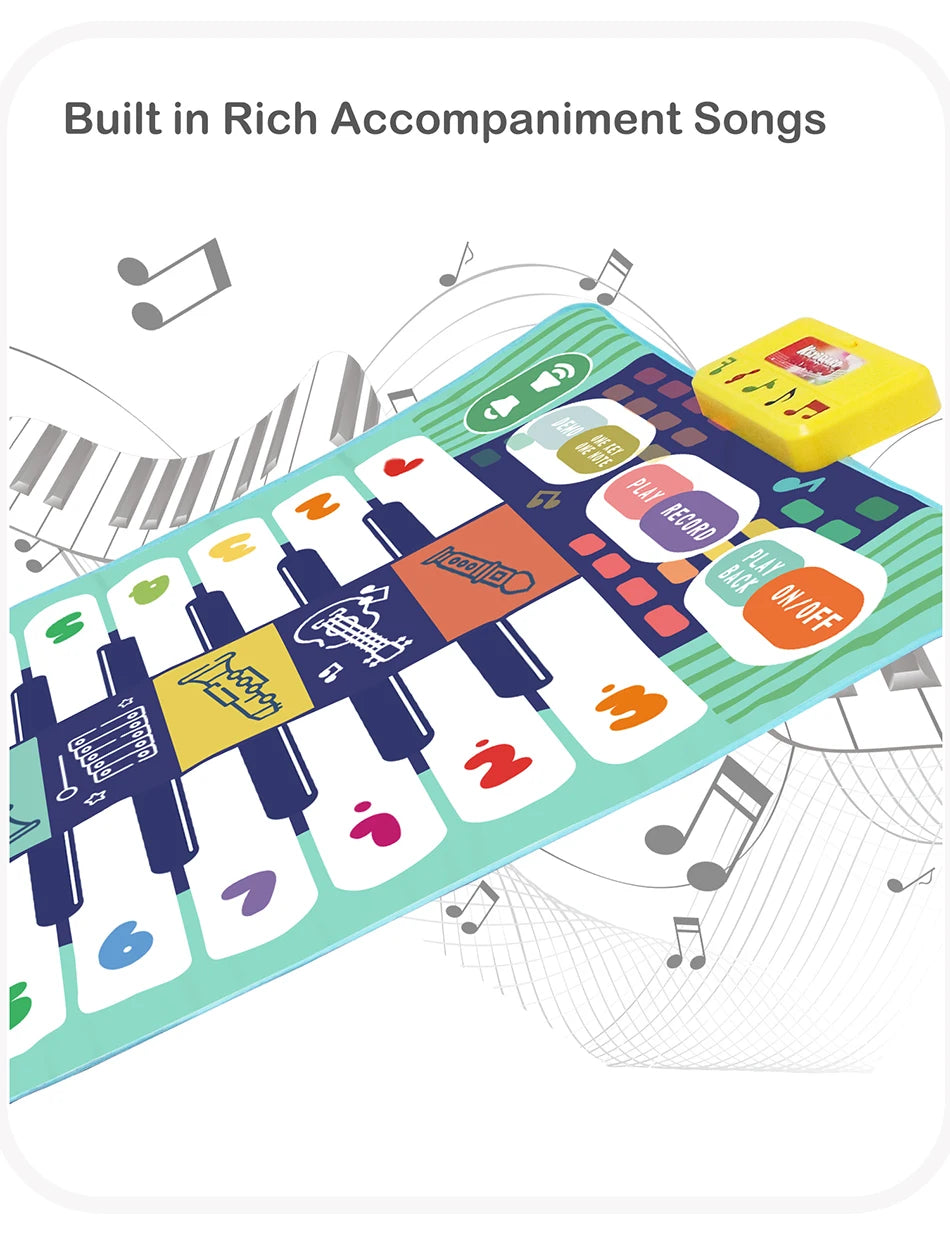 Kids Musical Piano Mat Duet Keyboard Play Mat 20 Keys Floor Piano with 8 Instrument Sound 5 Paly Modes Dance Pad Educatinal Toys