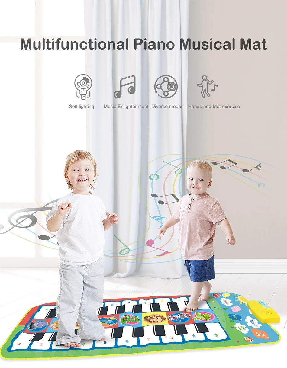 Kids Musical Piano Mat Duet Keyboard Play Mat 20 Keys Floor Piano with 8 Instrument Sound 5 Paly Modes Dance Pad Educatinal Toys