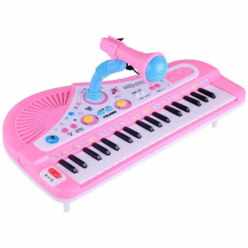 37 Keys Piano Keyboard Toy Pink Kids Music Toy Electronic Musical Multifunctional Instruments with Microphone My First Pinao Toy