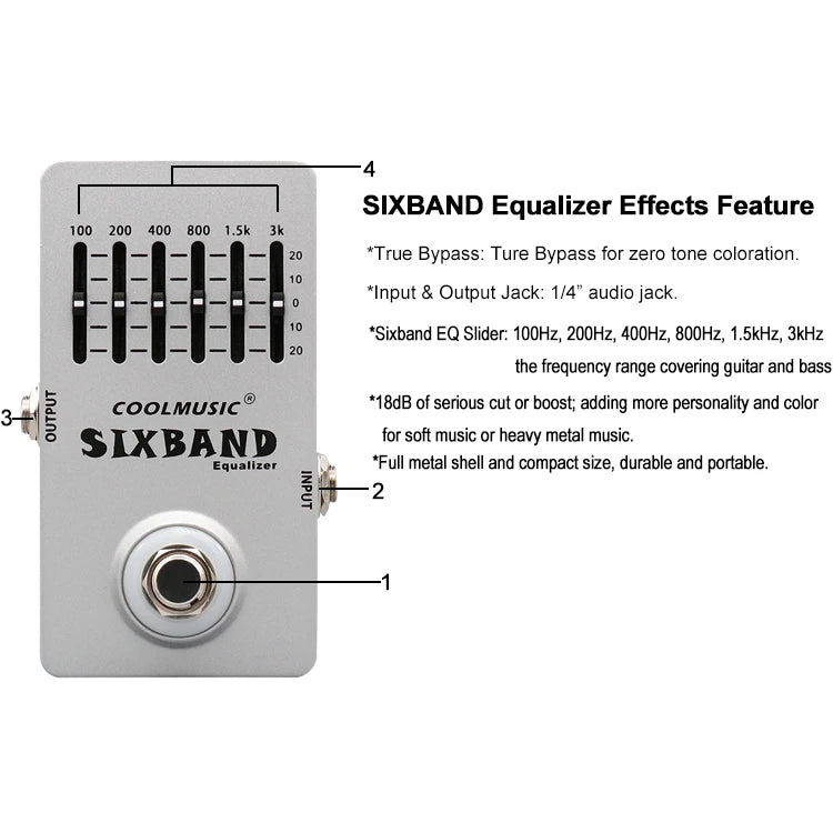 Electric Guitar Effect EQ Pedal Musical Instrument 6-Band Equalizer Full Metal Shell True Bypass Stringed Instrument Accessories