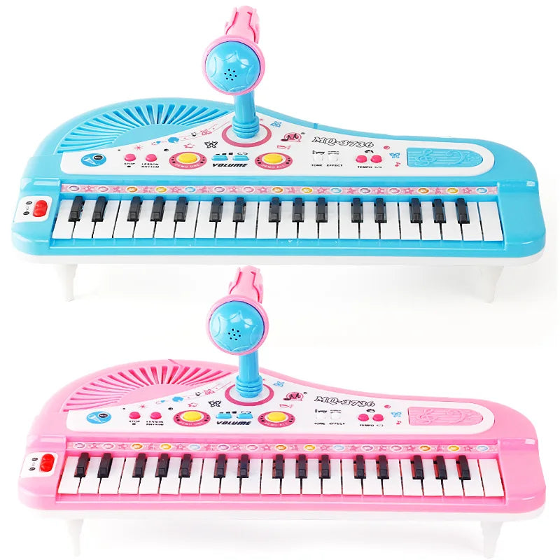 37 Keys Piano Keyboard Toy Pink Kids Music Toy Electronic Musical Multifunctional Instruments with Microphone My First Pinao Toy