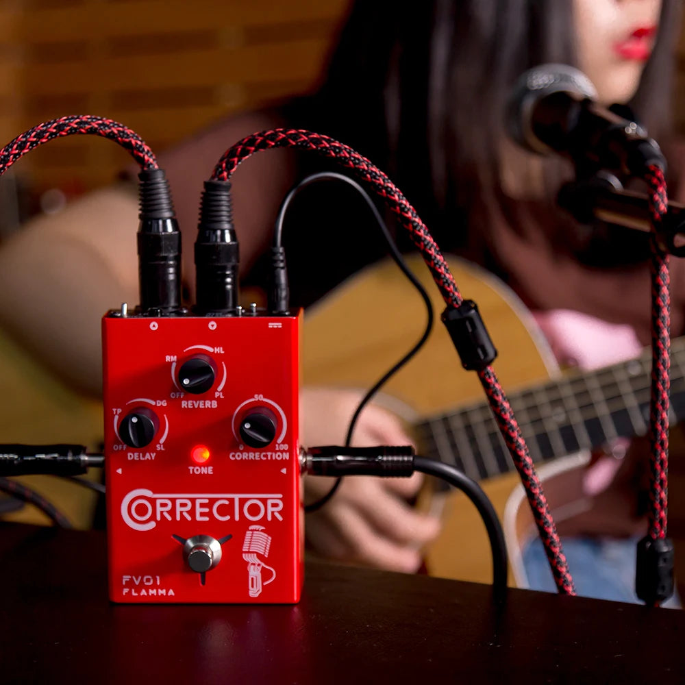 FLAMMA FV01 Vocal Effects Processor Pitch Correction with Delay Reverb Effects for Microphone Amplifier Stompbox Guitar