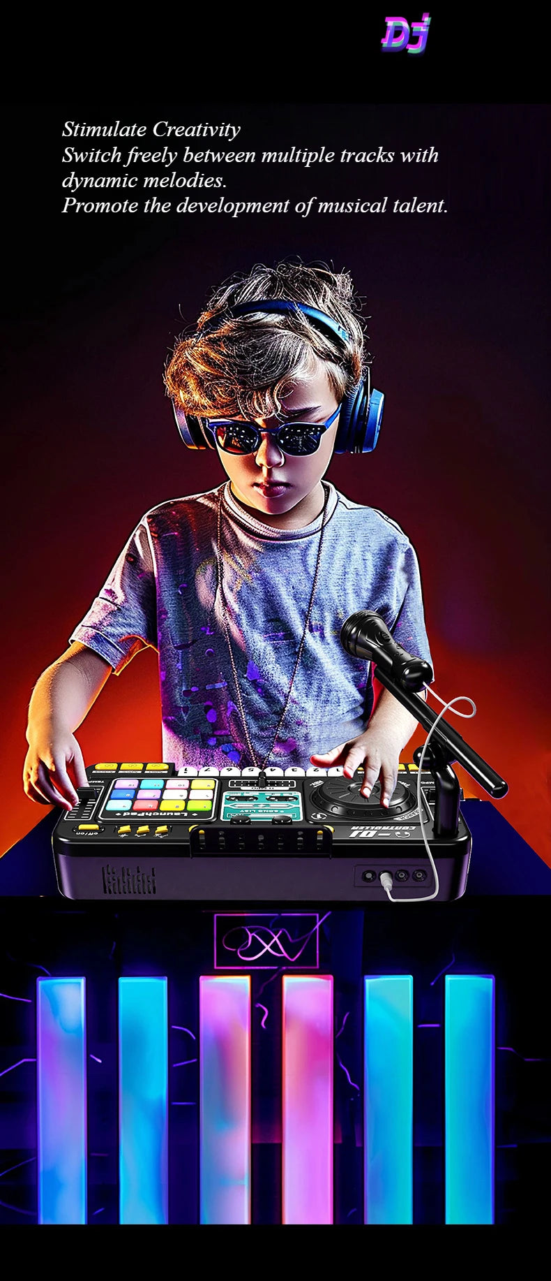 Kid Musical DJ Mixer with Microphone Electronic Keyboard Bluetooth DJ Turntable Console Junior Music Instrument Educational Toy