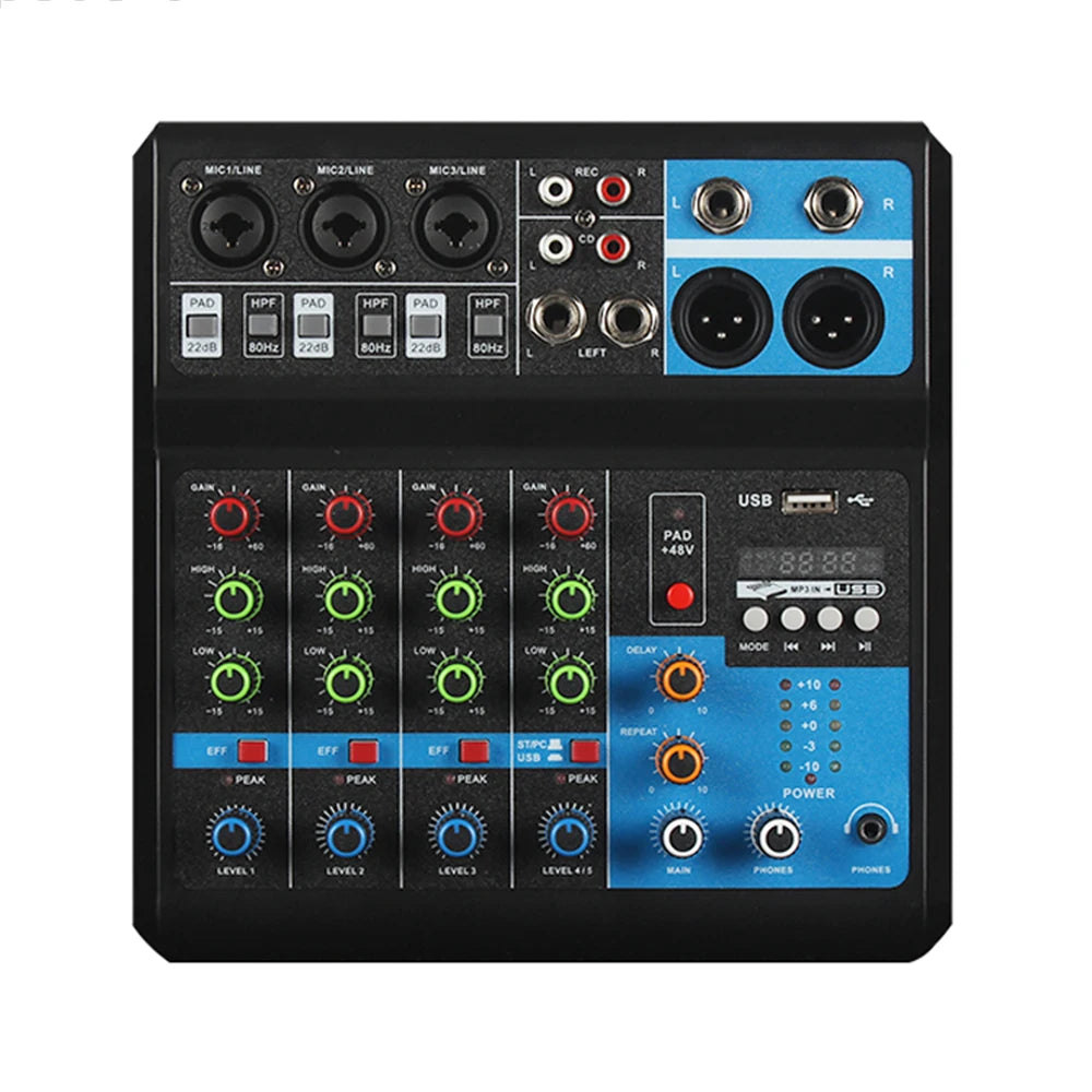 HD A4 A5 Sound Card Mixing Console Mixer Professional Audio 4 5 Channel Sound Mixer For Live Streaming DJ Audio Equipment