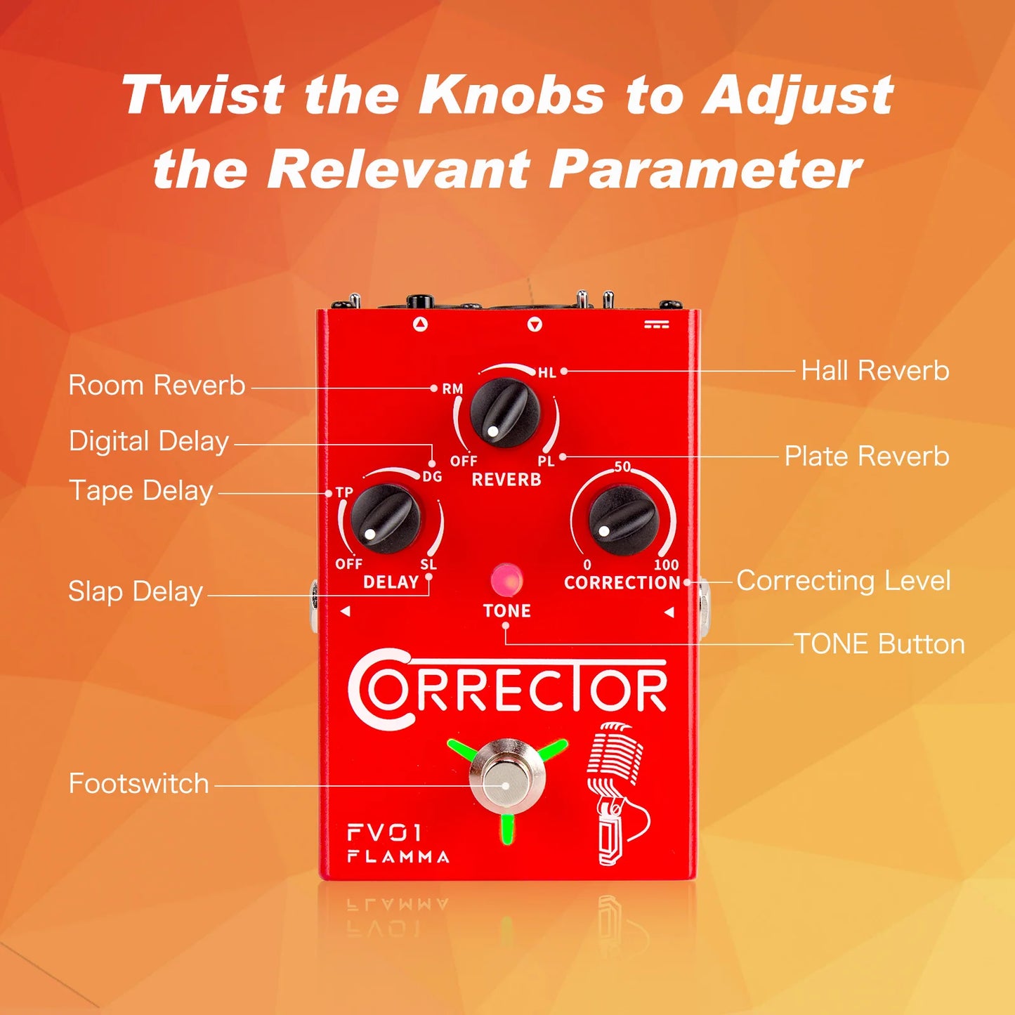 FLAMMA FV01 Vocal Effects Processor Pitch Correction with Delay Reverb Effects for Microphone Amplifier Stompbox Guitar