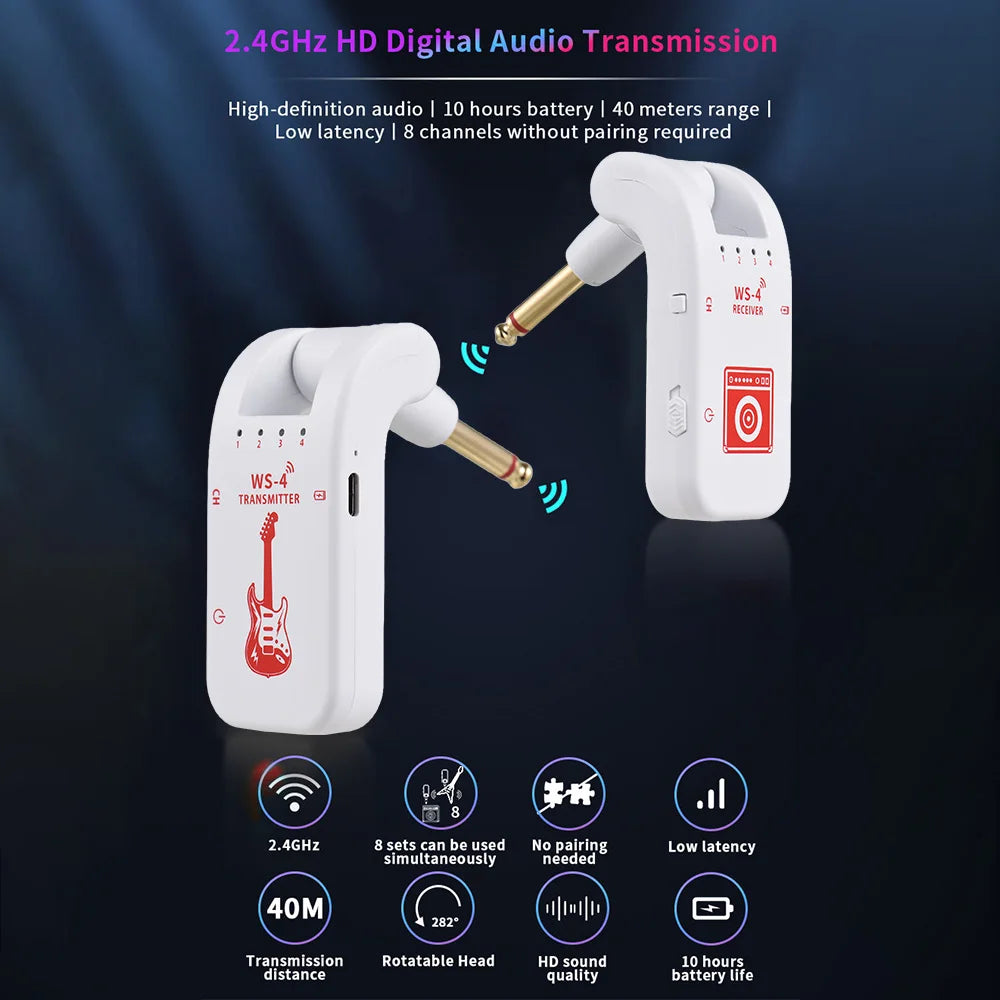 2.4G Wireless Guitar System Rechargeable Guitar Transmitter Receiver Set  for Electric Guitar Bass Electric Wind Instruments