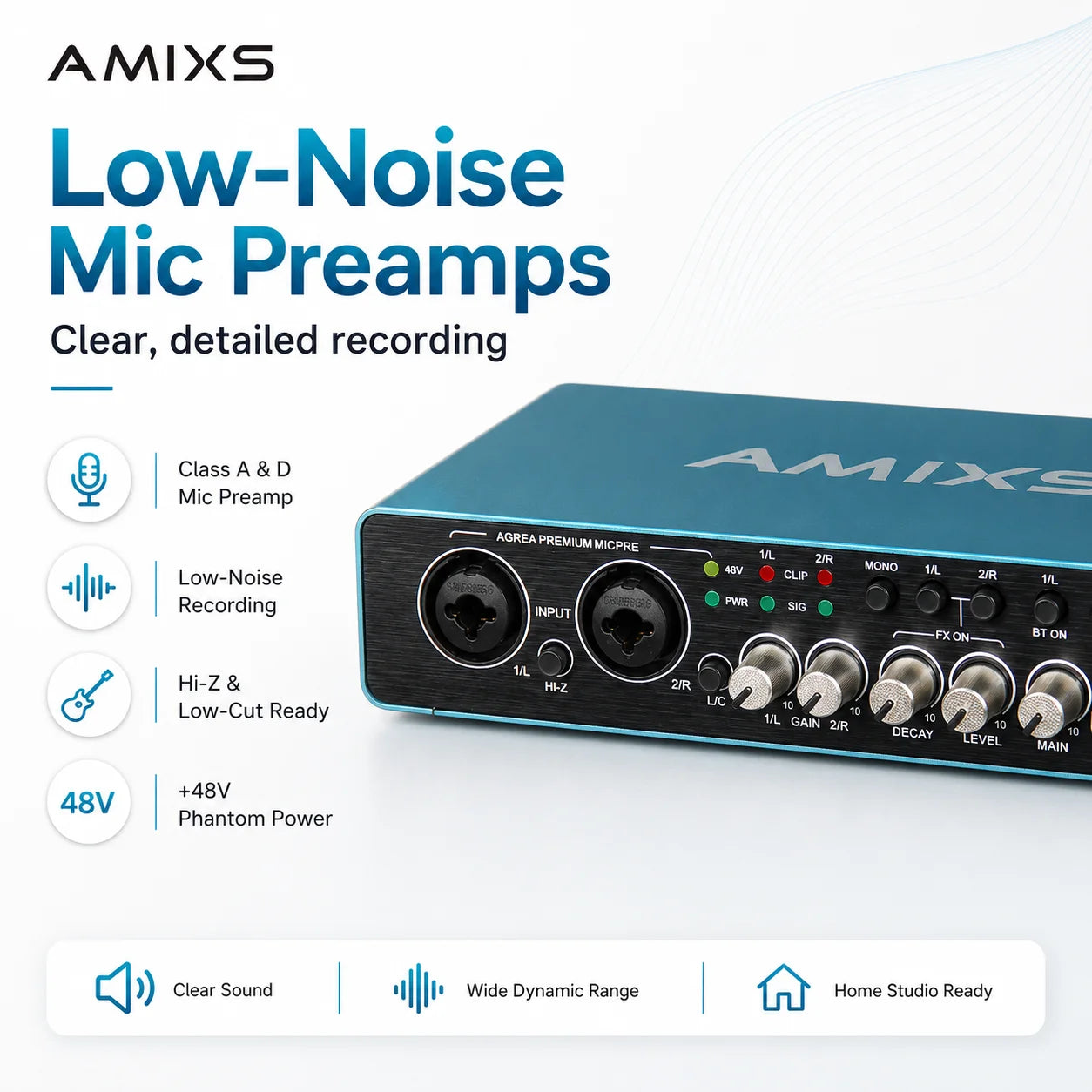 AMIXS UC42 Audio Interface for Recording Computer Free Drive USB External Sound Card for Pc Audio Equipment Professional Video