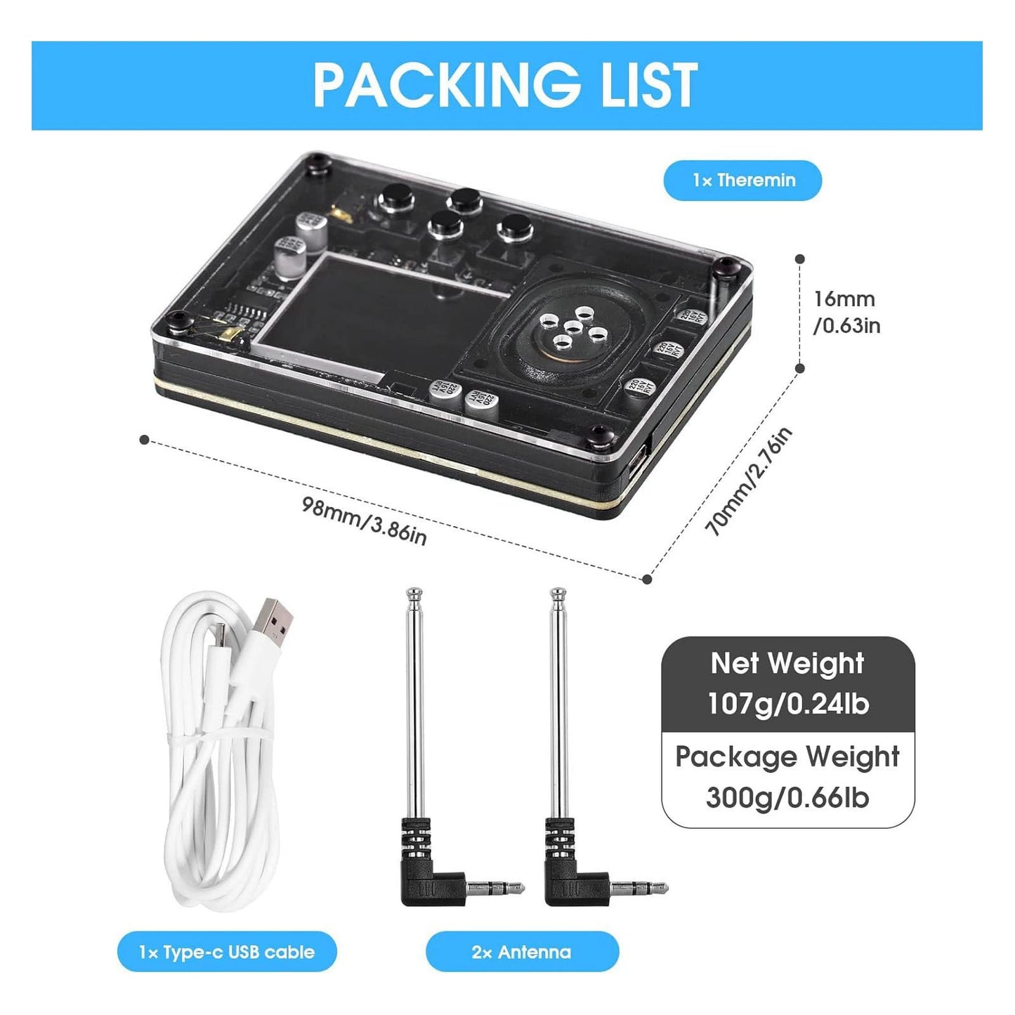 Theremin 70 Tones 20 Instrument Types Dynamic Screen Display Electronic Music Instrument with Type C Interface Type C Theremin