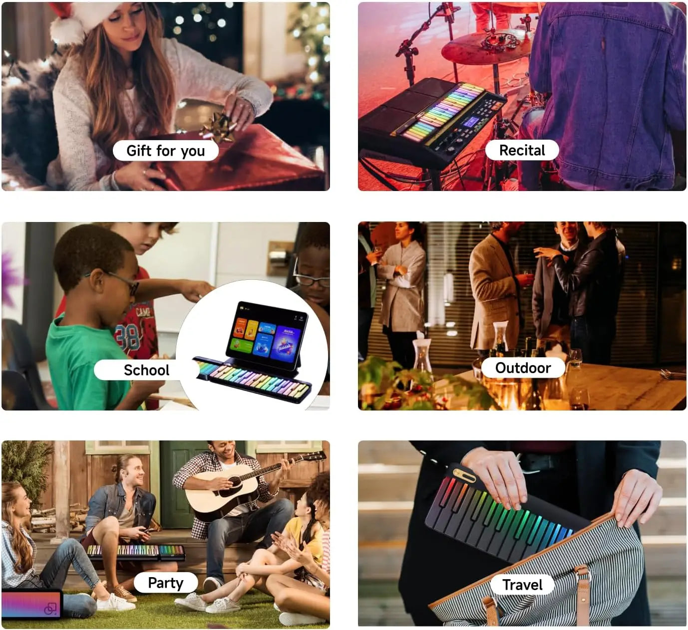 PopuMusic 59 Keys Smart Piano | 29-key Main + Chord + 24 Expansion Keyboard, 256 Tones MIDI LED Portable Beginner Gift