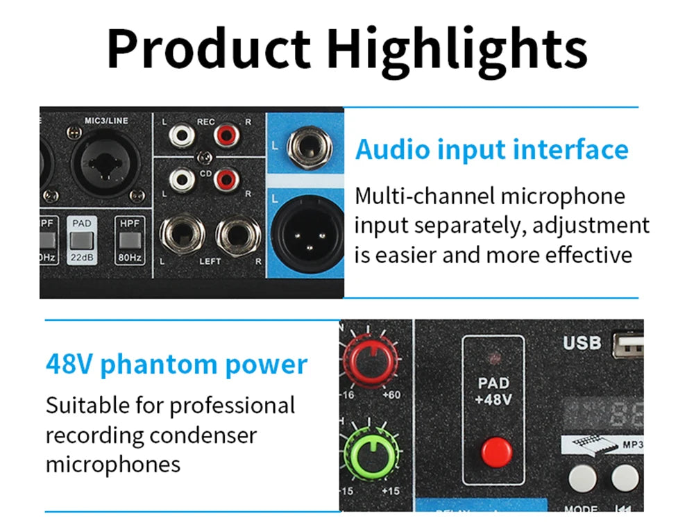 HD A4 A5 Sound Card Mixing Console Mixer Professional Audio 4 5 Channel Sound Mixer For Live Streaming DJ Audio Equipment