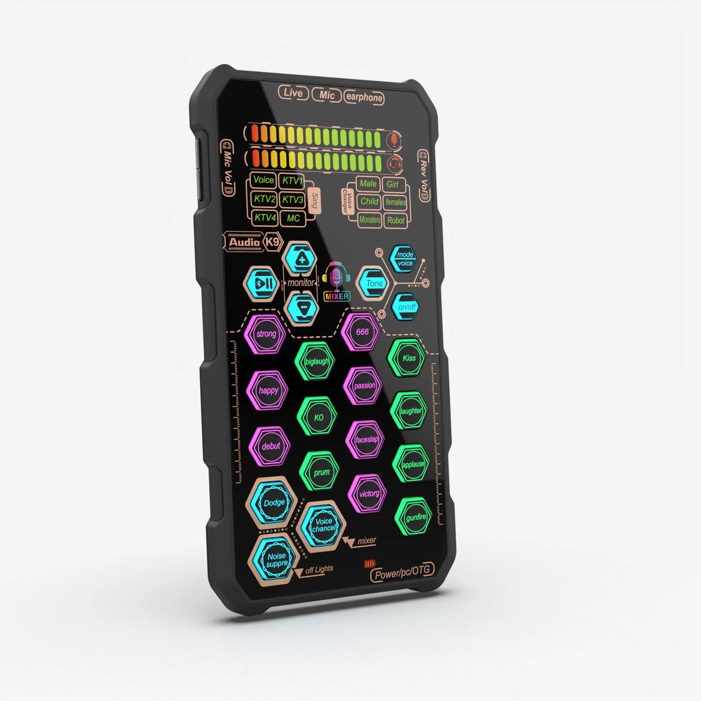 DJ Karaoke Equipment K9 Handheld Live Sound Card Sound Board Set with Voice Change for Podacsting Broadcasting Singing Recording