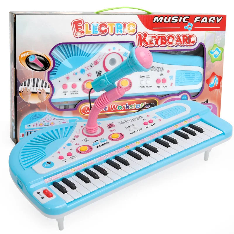 37 Keys Piano Keyboard Toy Pink Kids Music Toy Electronic Musical Multifunctional Instruments with Microphone My First Pinao Toy