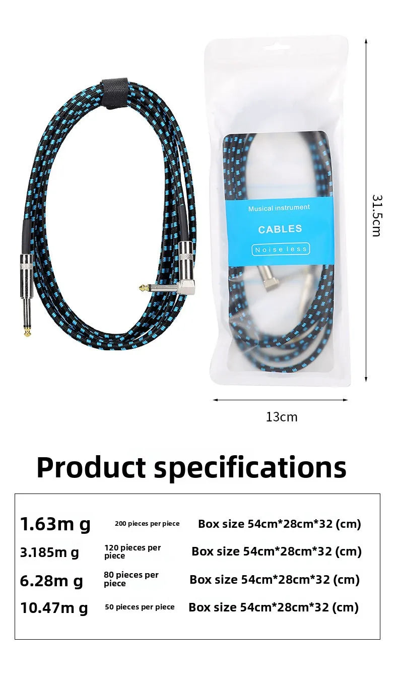 Guitar Cable1.5m/3m/5m/10m Electronic Instrument Cable Straight Elbow Bass Amplifier Cable Electric Guitar Bass Audio Mono Cable