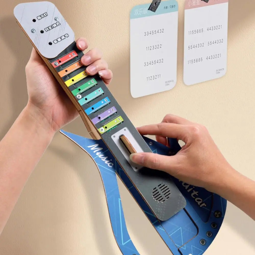 Wooden DIY Technology Electric Guitar DIY Assembly Sound Children's Music Guitar Interactive Portable Music Instrument