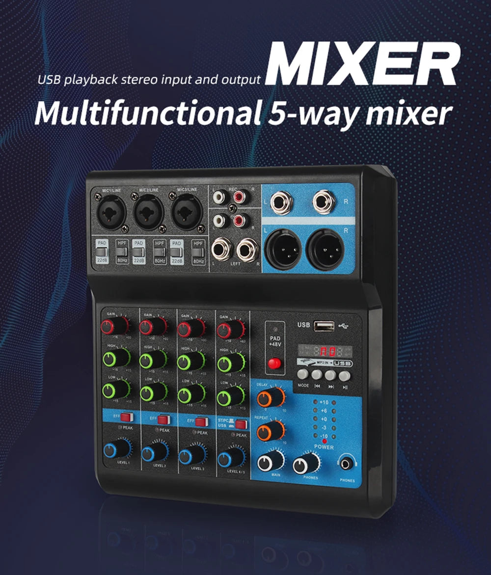HD A4 A5 Sound Card Mixing Console Mixer Professional Audio 4 5 Channel Sound Mixer For Live Streaming DJ Audio Equipment