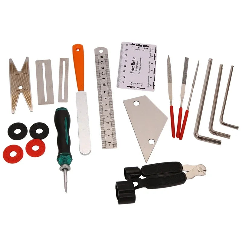Guitar Repair Tool Kit 20 pcs in 1 Guitar Tool with String Organizer Winder String Cutter String Action Ruler Gauge Fingered Gua