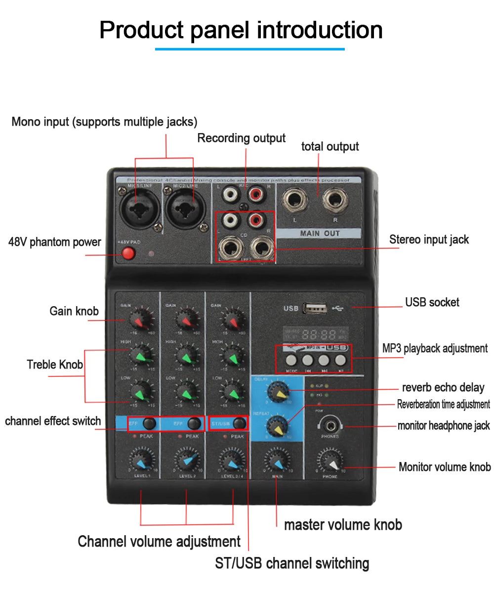 HD A4 A5 Sound Card Mixing Console Mixer Professional Audio 4 5 Channel Sound Mixer For Live Streaming DJ Audio Equipment