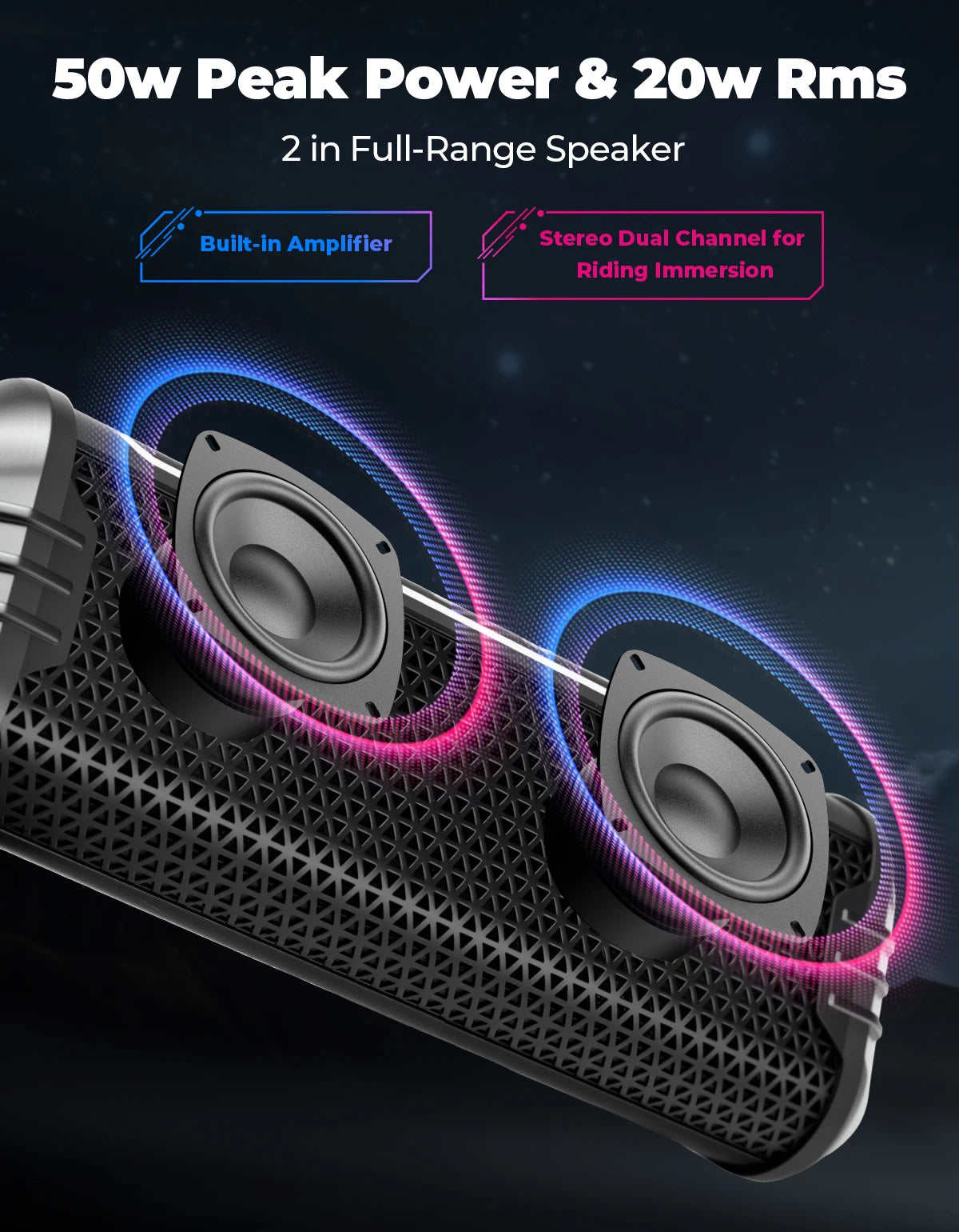 Motorcycle Audio Music Player Waterproof USB AUX LED Ambient Lighting for 7/8-1.25 Handlebar ATV UTV Accessories Equipments