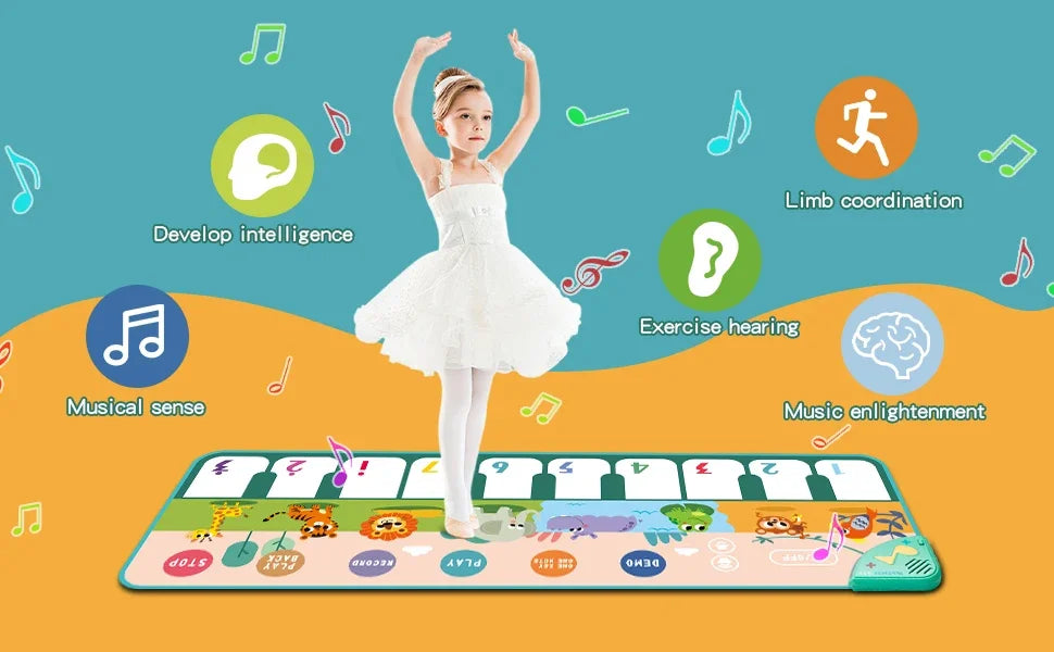 Kids Musical Piano Mat with 8 Animal Sounds Toddlers Floor Keyboard Dance Mat Baby Mat Musical Carpet Educational Toy Kids Gifts