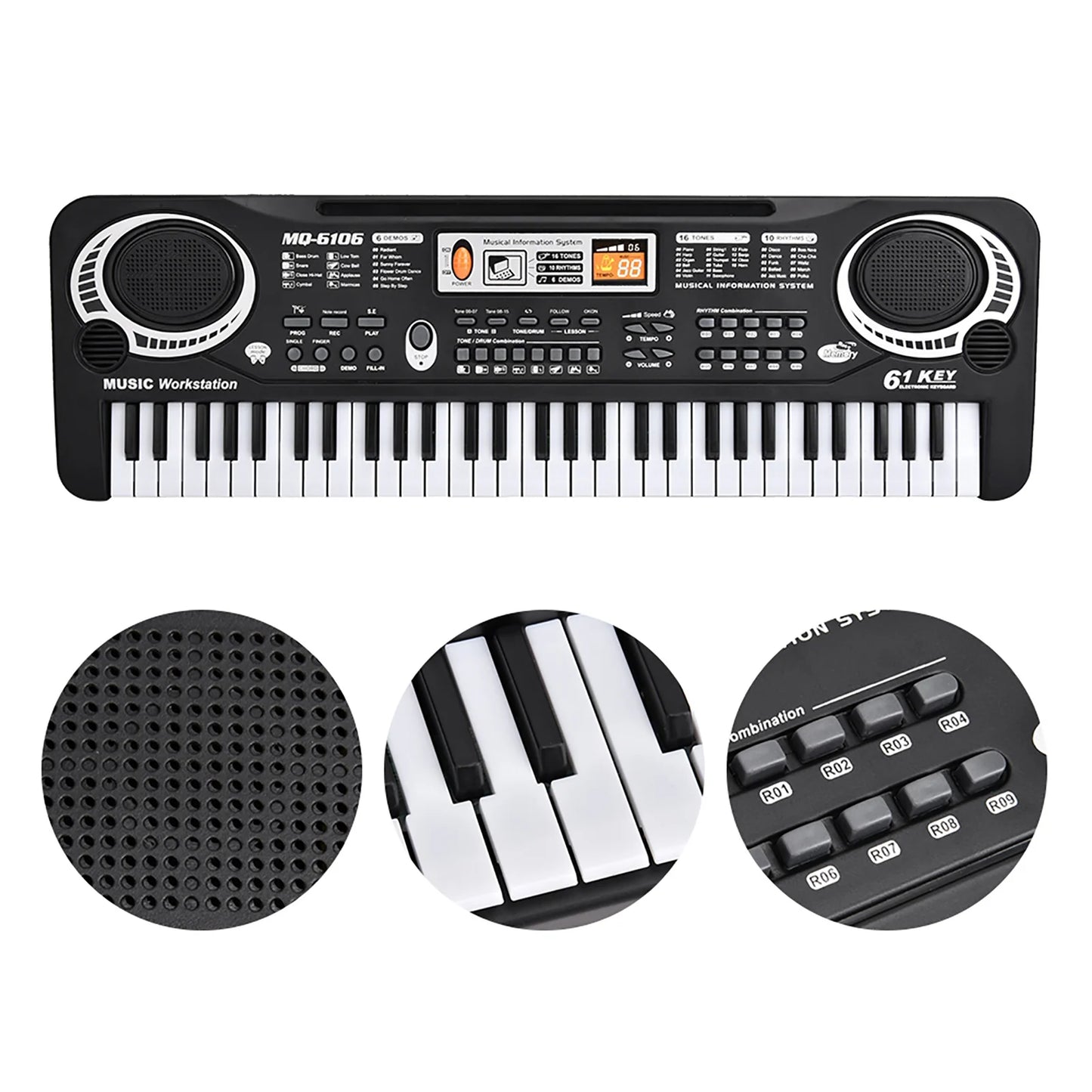 Electric Piano Musical Instruments  61‑Key Electric Digital Key Board Piano Musical Instruments Kids  with Microphone