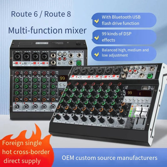 6-8-way mixer Computer recorder Mobile phone sound card stage Bluetooth USB live broadcast computer recording DJ audio equipment