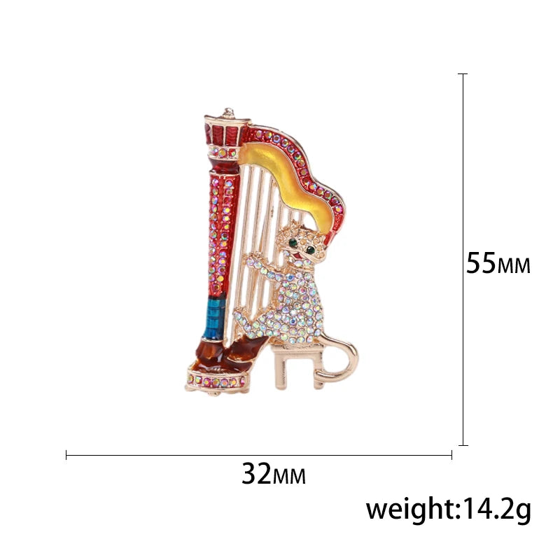 Enamel Violin Brooches for Women Unisex Rhinestone Music Equipment Pins Banquet Party Backpack Gifts Jewelry Accessories