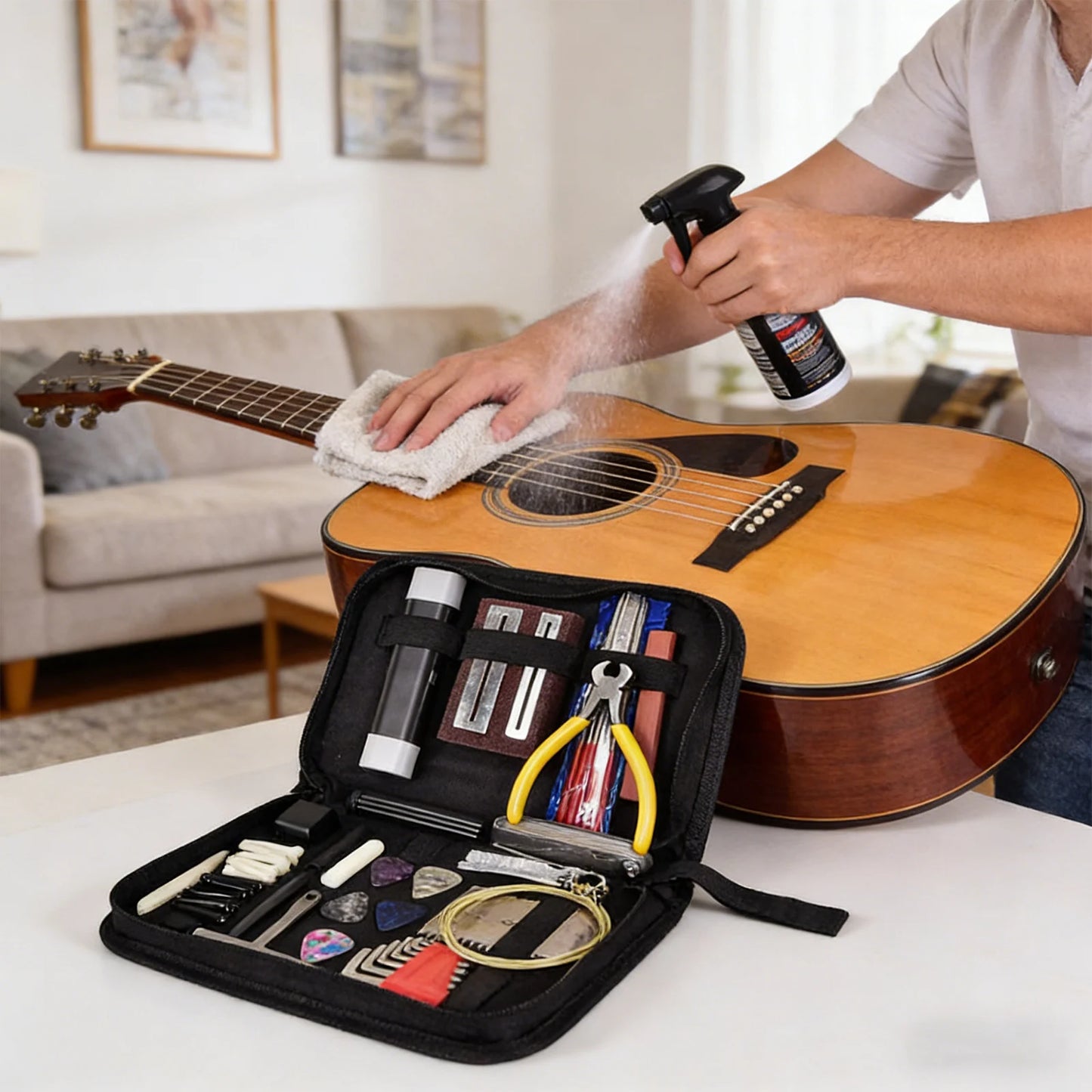 Guitar Repair Tool Kit 77 Pieces Guitar Maintenance Kit Set Multifunction Maintenance Package with Measuring Tools