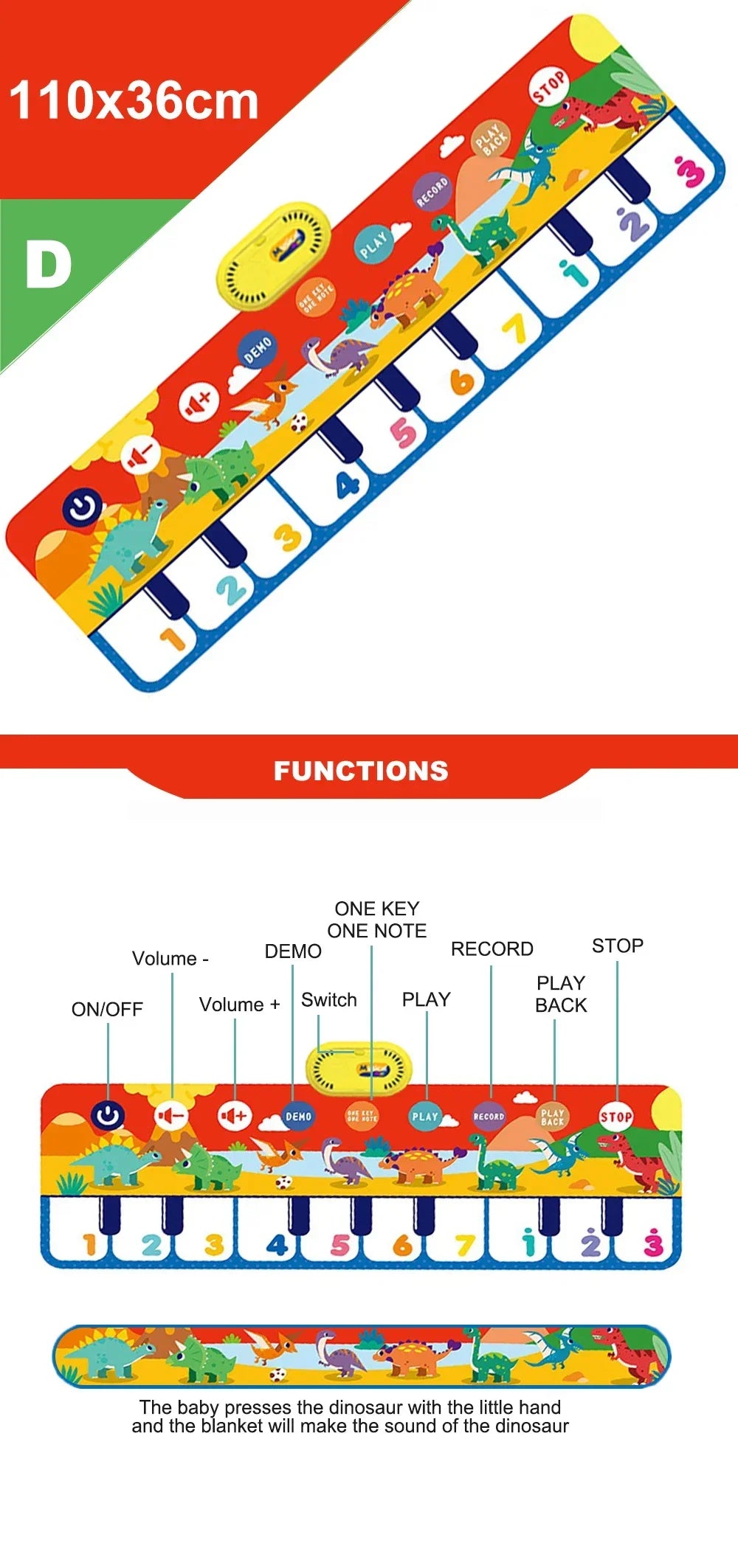 Kids Musical Piano Mat with 8 Animal Sounds Toddlers Floor Keyboard Dance Mat Baby Mat Musical Carpet Educational Toy Kids Gifts