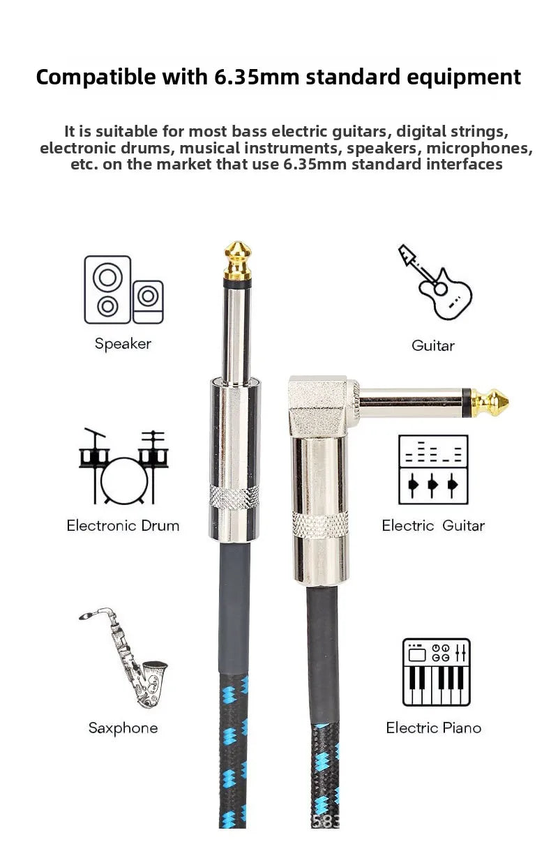 Guitar Cable1.5m/3m/5m/10m Electronic Instrument Cable Straight Elbow Bass Amplifier Cable Electric Guitar Bass Audio Mono Cable