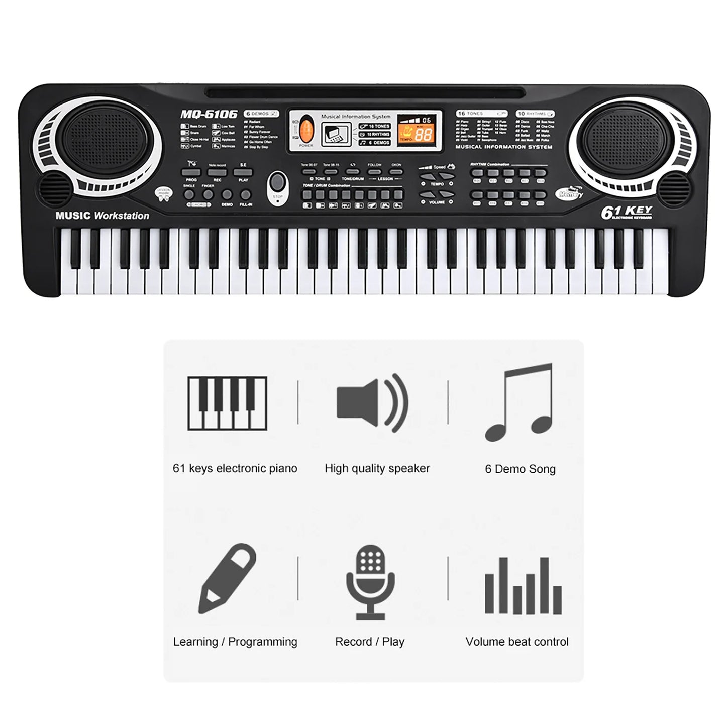 Electric Piano Musical Instruments  61‑Key Electric Digital Key Board Piano Musical Instruments Kids  with Microphone