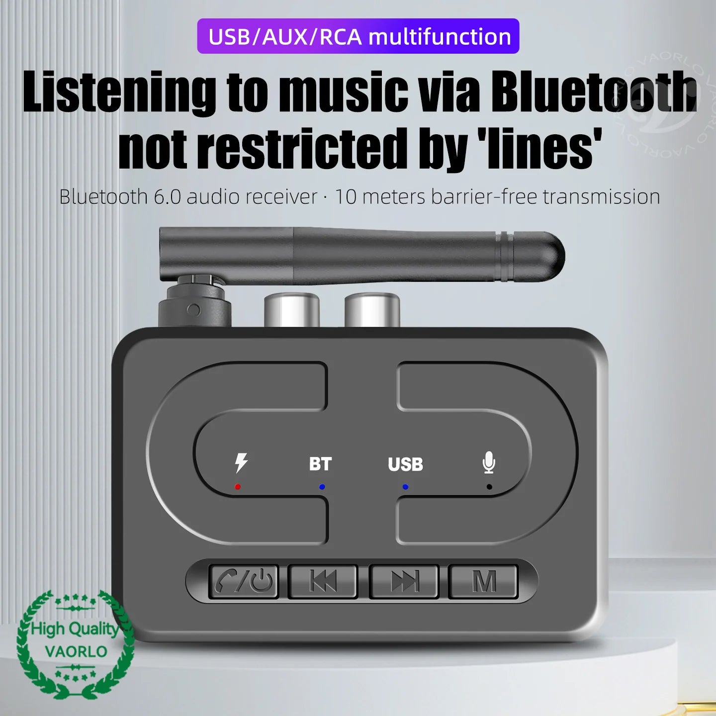 Bluetooth 6.0 Audio Receiver USB U-Disk Music Wireless Adapter With HD Mic Antenna 3.5mm AUX RCA HIFI Stereo For Car Speaker Amp