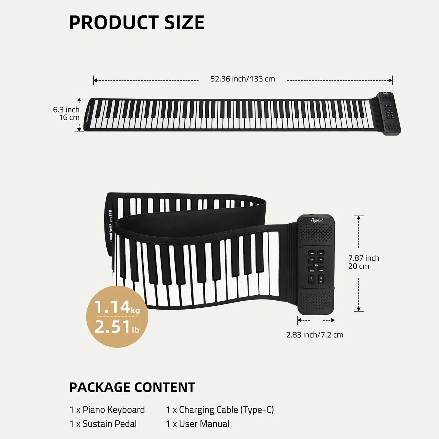 Pogolab 88 Keys Roll Up Keyboard Piano Portable Electric Foldable Piano with Sustain Pedal 14 Songs 128 Tones 128 Rhythms