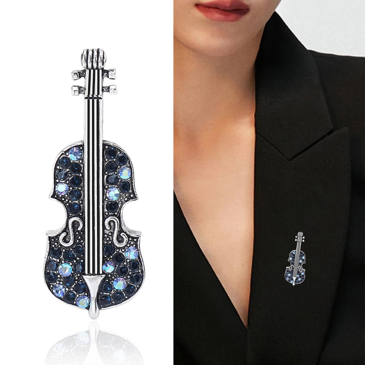 Enamel Violin Brooches for Women Unisex Rhinestone Music Equipment Pins Banquet Party Backpack Gifts Jewelry Accessories