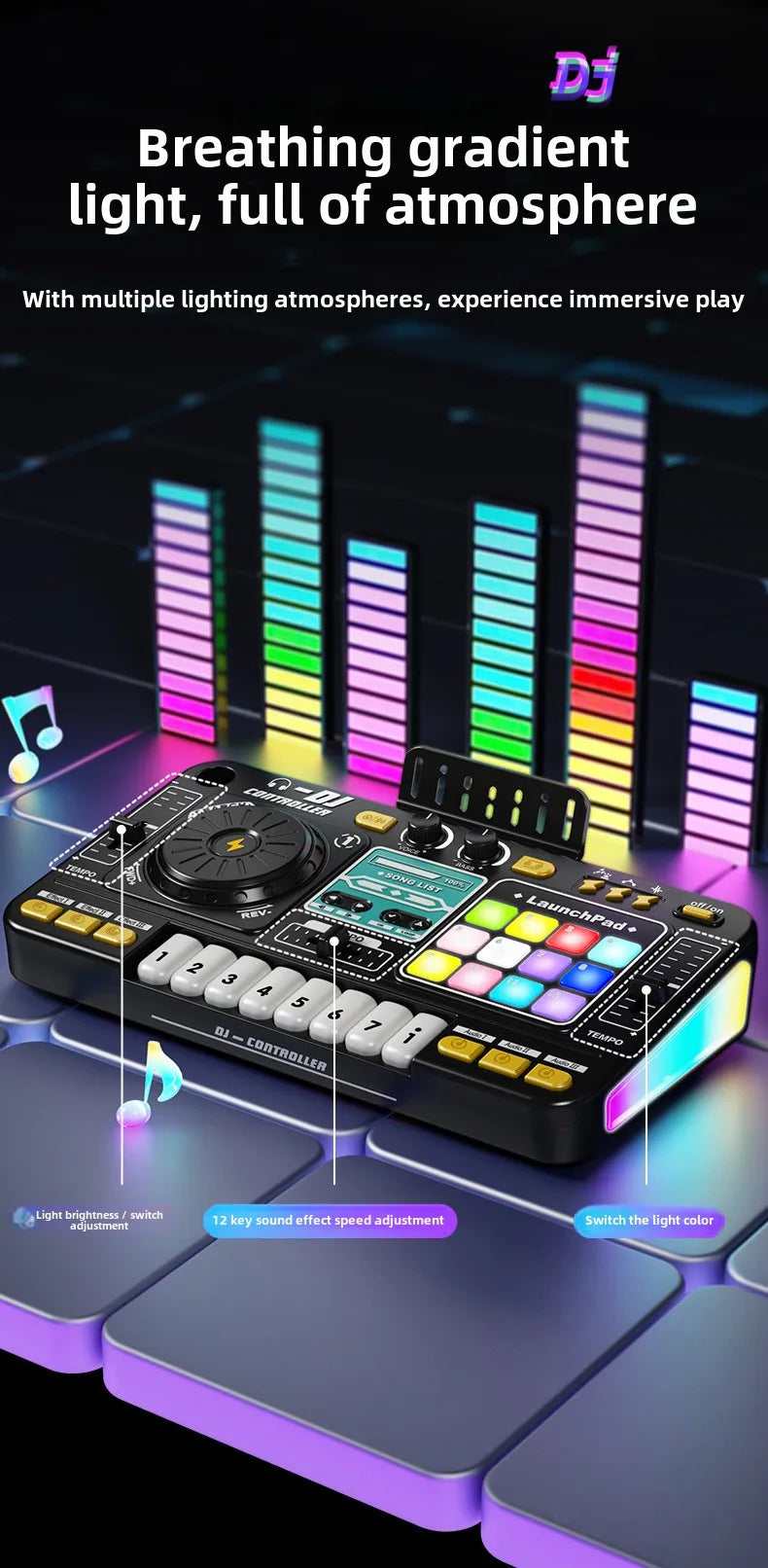 Kid Musical DJ Mixer with Microphone Electronic Keyboard Bluetooth DJ Turntable Console Junior Music Instrument Educational Toy