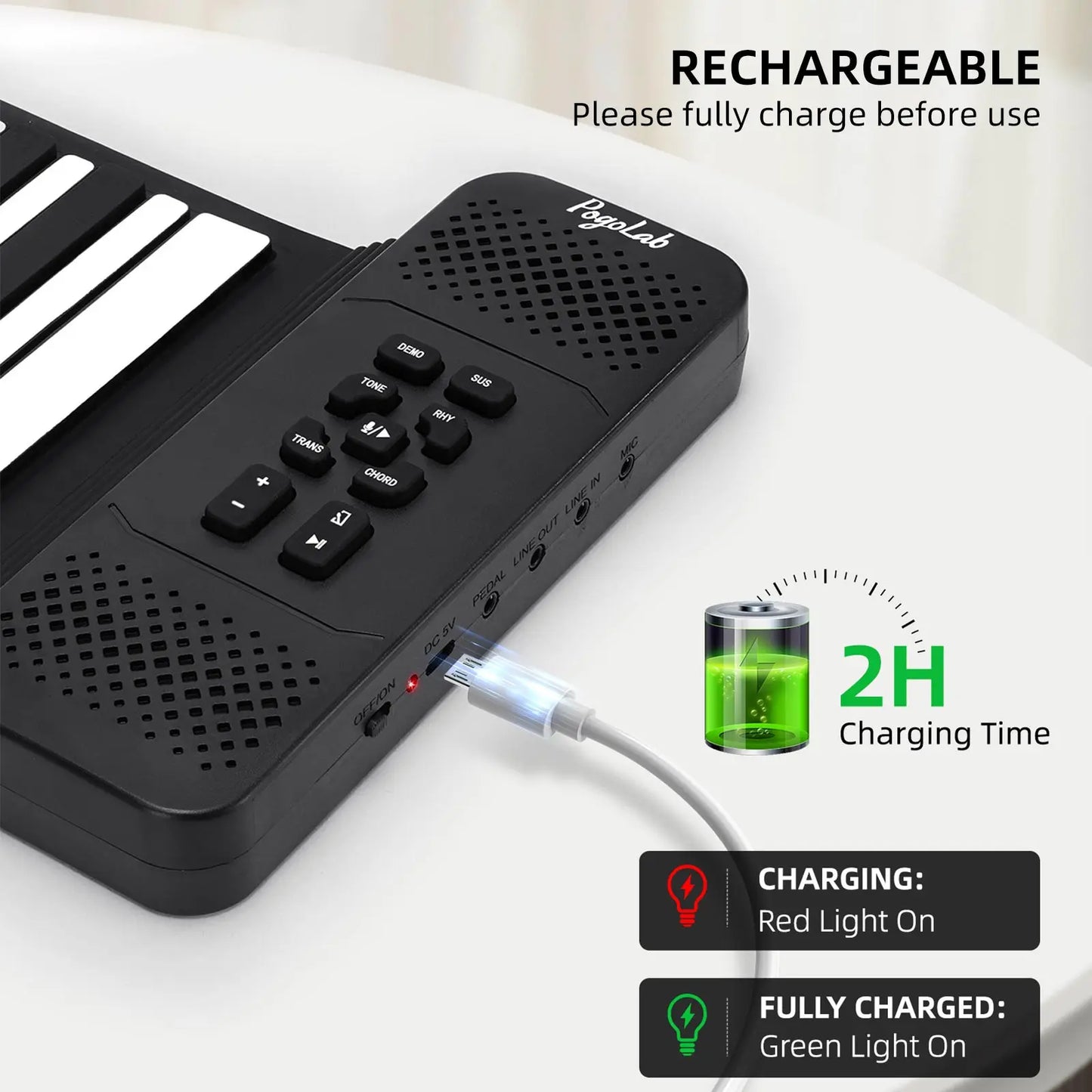 Pogolab 88 Keys Roll Up Keyboard Piano Portable Electric Foldable Piano with Sustain Pedal 14 Songs 128 Tones 128 Rhythms