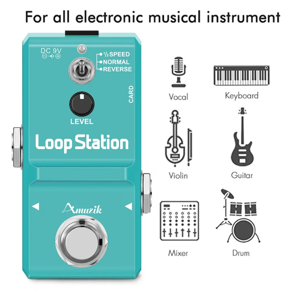 Amuzik Guitar Bass Keyboard Rhythm Looper Pedal Effect Loop Station Unlimited Overdub 10 Minutes Recording Memory Card Supported