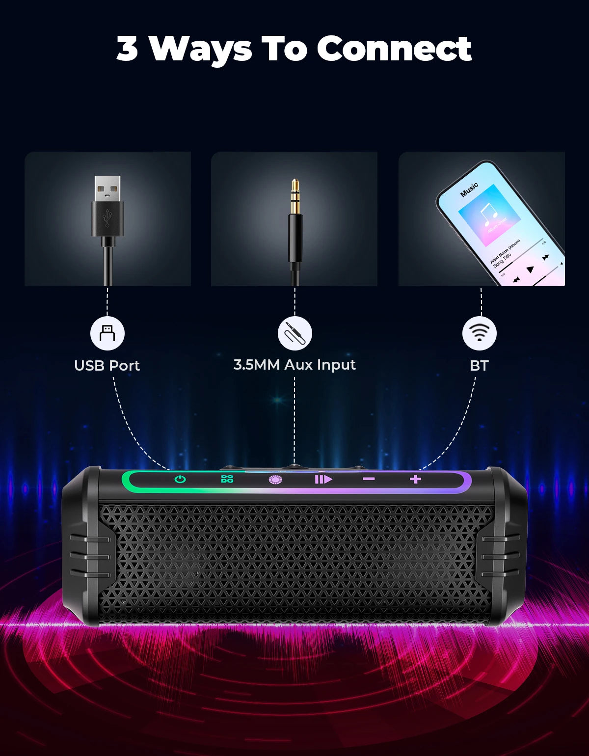 Motorcycle Audio Music Player Waterproof USB AUX LED Ambient Lighting for 7/8-1.25 Handlebar ATV UTV Accessories Equipments