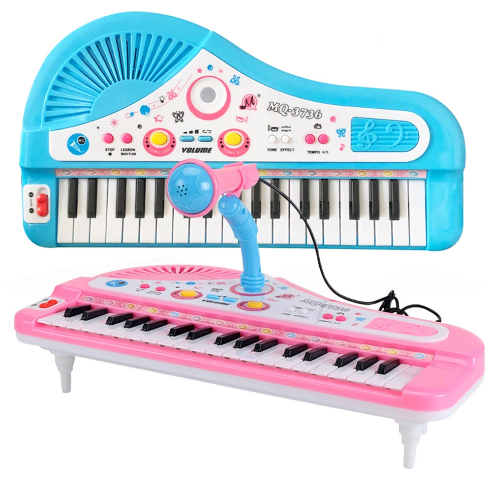 37 Keys Piano Keyboard Toy Pink Kids Music Toy Electronic Musical Multifunctional Instruments with Microphone My First Pinao Toy